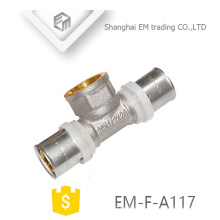 EM-F-A117 Nickel plaqué laiton laiton femelle té raccord de tuyau de compression